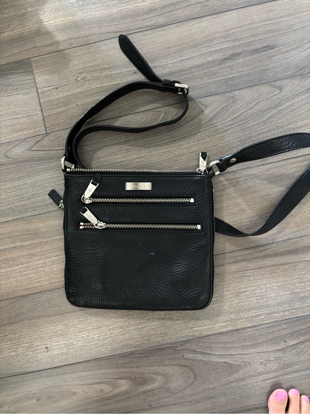 Cole Haan Black Leather Crossbody Satchel with Silver Hardware